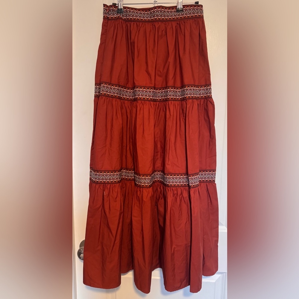 A Loves A Woven Embroidered Trim Tiered A-Line Maxi Skirt Size Small NWT $128 - Picture 3 of 7